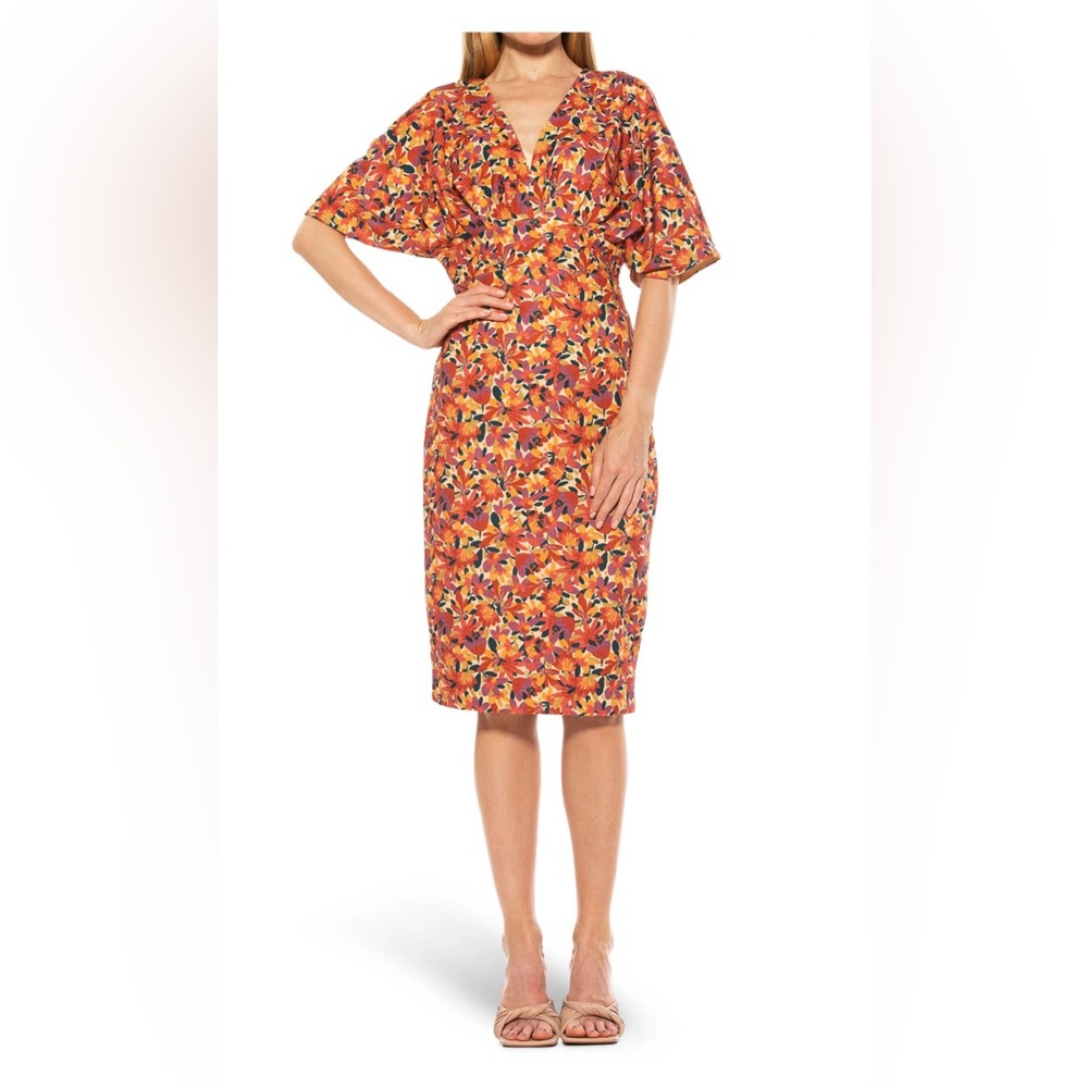 Alexia Admor Dolman Sleeve Fall Florals Sheath Dress Size Large